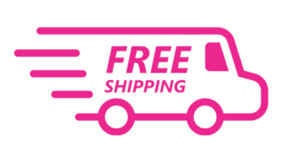 Pink delivery van icon with 'Free Shipping' text on a white background